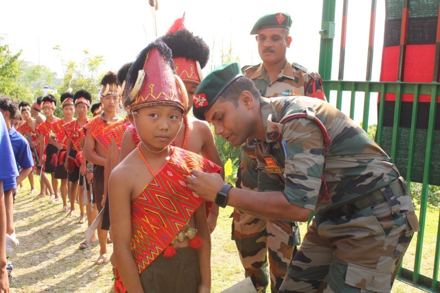 Under the theme “a day with company commander,” Assam Rifles organised a visit of 77 teachers and students from different schools at Aboi village, Mon on October 20. During visit outdoor activities like flag hoisting, parade by NCC students, air rifle shooting, cultural dance performances and events like tug of war and hunting skill games were organised. The young bloods were also given insight about life and career in armed forces. (Photo Courtesy: PRO, HQ IGAR (North))